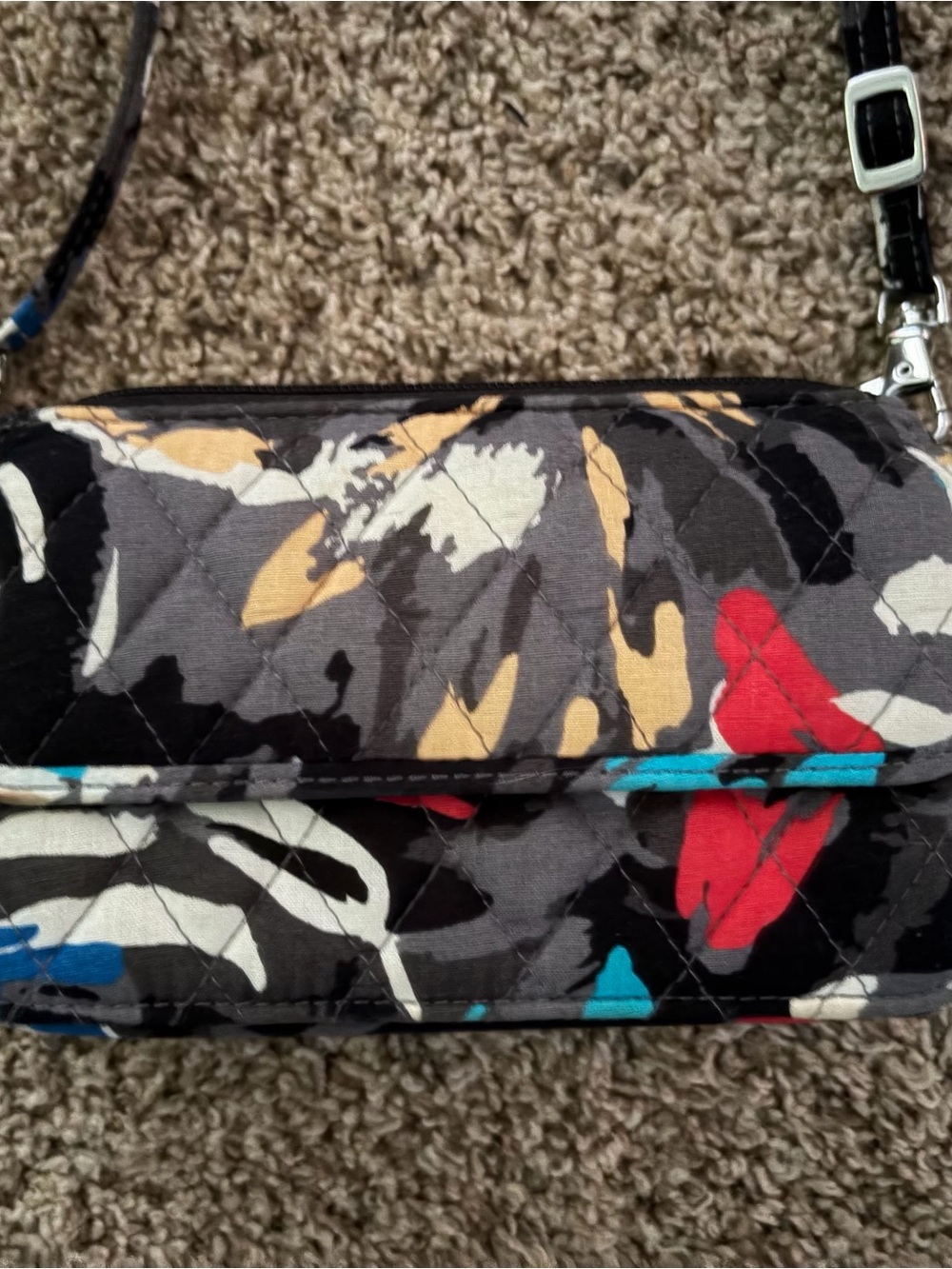Vera Bradley Quilted Floral Print Crossbody Bag in Black, Red & Teal